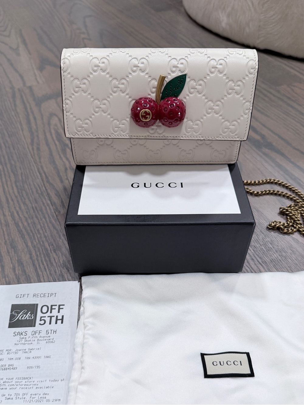 Gucci White Leather Cherry Crossbody Bag